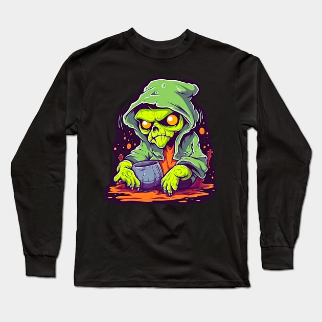 Eerie Halloween Ghoul Art - Spooky Season Delight Long Sleeve T-Shirt by Captain Peter Designs